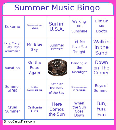 Summer Music Bingo Card