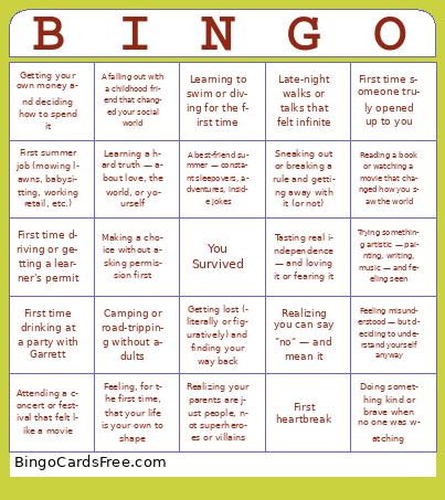 Summer of Firsts Bingo