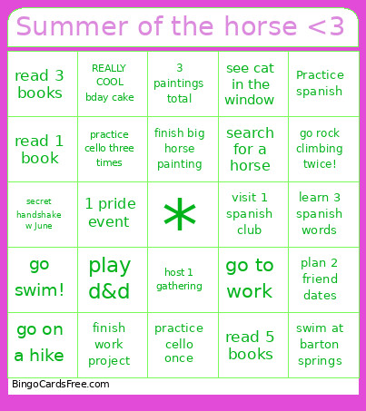 Summer Of The Horse <3 Bingo Card