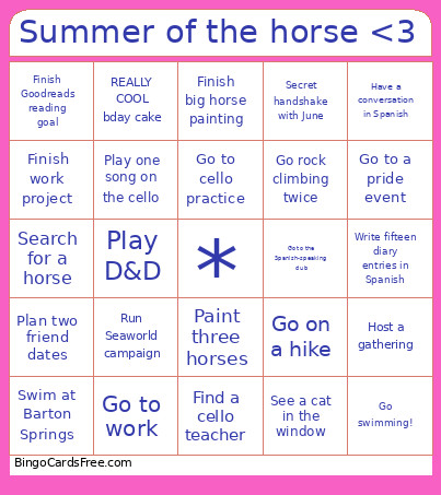 Summer Of The Horse <3 Bingo Card