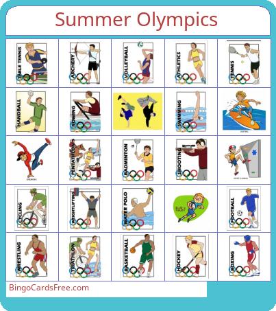 Summer Olympics Bingo Cards Free Pdf Printable Game, Title: Summer Olympics