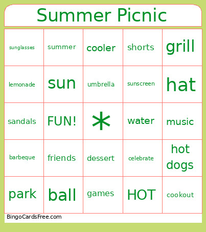Summer Picnic Bingo Card