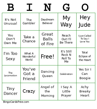 Summer Picnic Music Bingo Card