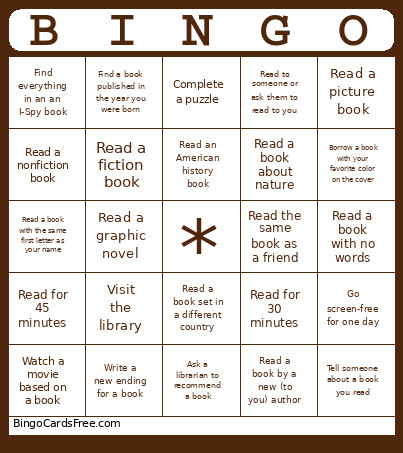Summer Reading Bingo Card