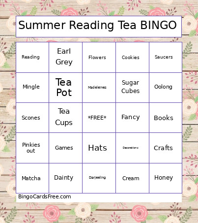 Summer Reading Tea Party Bingo Card