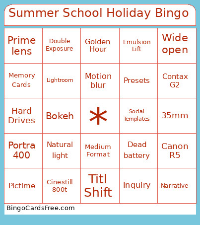 Summer School Holiday Bingo Card