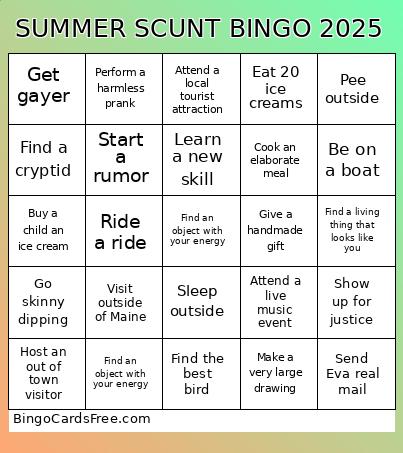 SUMMER SCUNT BINGO 2025