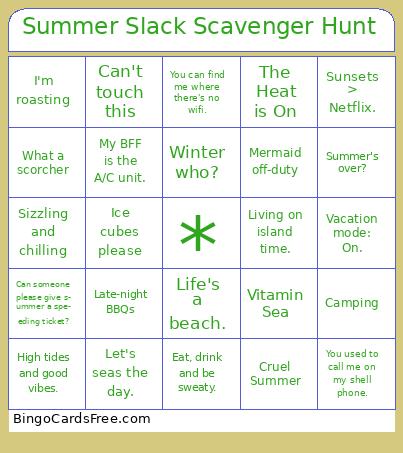 Summer Slack Scavenger Hunt Bingo