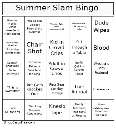Summer Slam Bingo Card