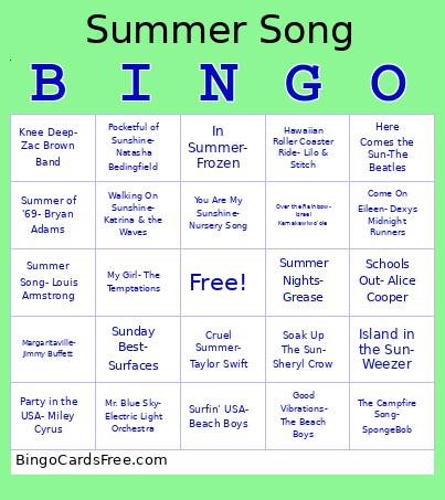 Summer Song Bingo