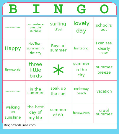 Summer Songs Bingo Card
