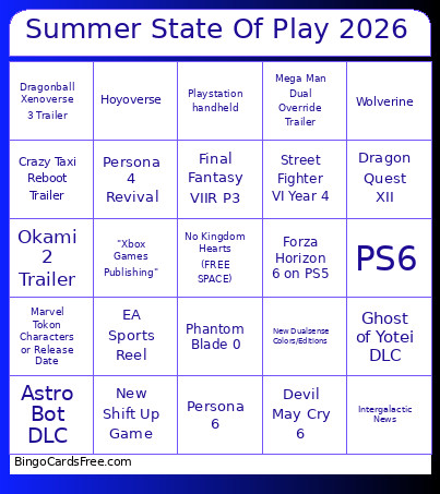 Summer State Of Play 2026 Bingo Card