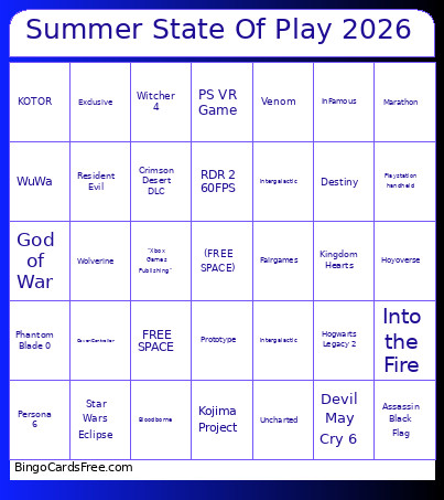 Summer State Of Play 2026 Bingo Card