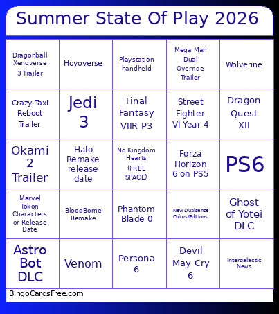 Summer State Of Play 2026 Bingo Card