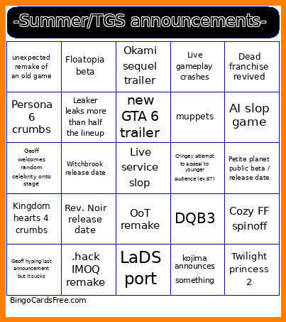 -Summer/TGS Announcements- Bingo Card