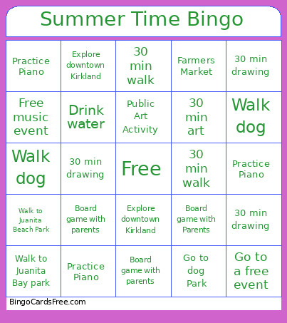 Summer Time Bingo Card