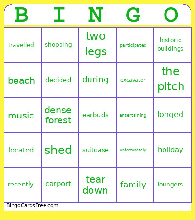 Summer Vacation Bingo Card