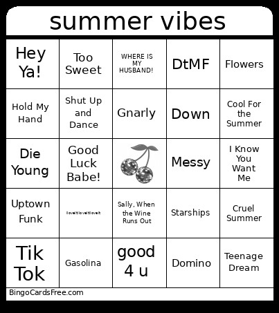 Summer Vibes Bingo Card