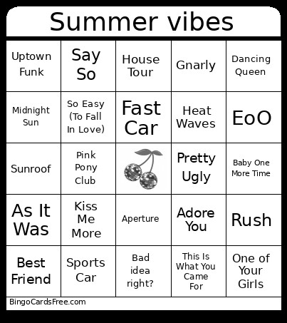 Summer Vibes Bingo Card