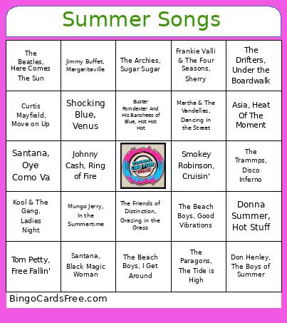 Summer Vibes 60's - 70's Bingo Card