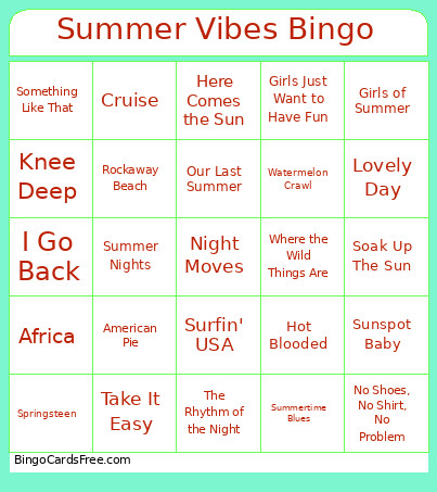 Summer Vibes Bingo Card