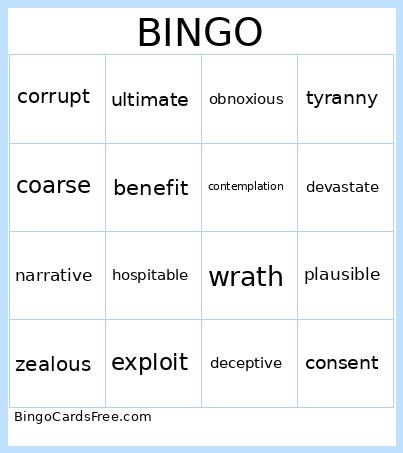Summer Vocabulary Bingo