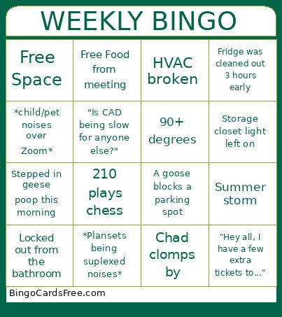 Summer Weeks at Work Bingo