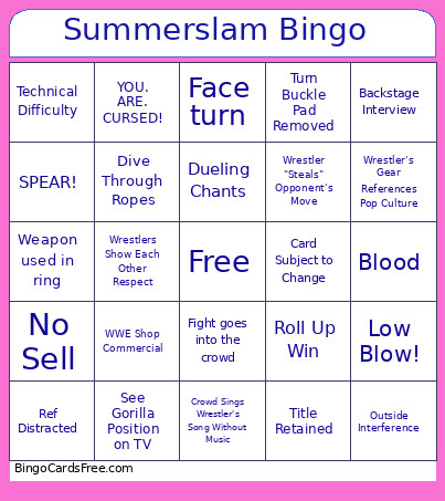 Summerslam Bingo Card