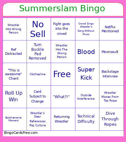 Summerslam Bingo Card