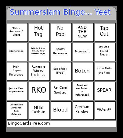 Summerslam ... Yeet Bingo Card