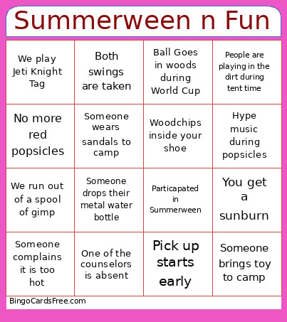 Summerween N Fun Bingo Card