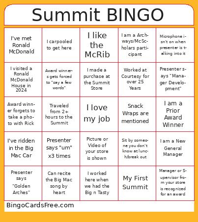 Summit Bingo Cards Free Pdf Printable Game, Title: Summit BINGO