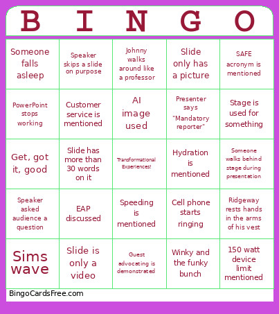 Summit Staff Training Bingo Card