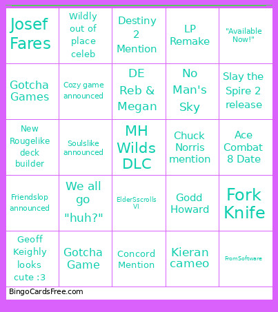 SumnerGames Bingo Card
