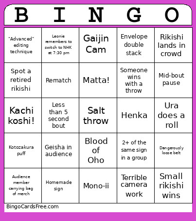 Sumo July 2026 Bingo Card
