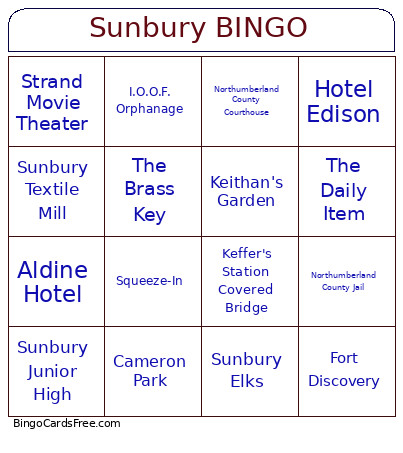 Sunbury Bingo Card