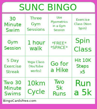 SUNC Bingo Cards Free Pdf Printable Game, Title: SUNC BINGO