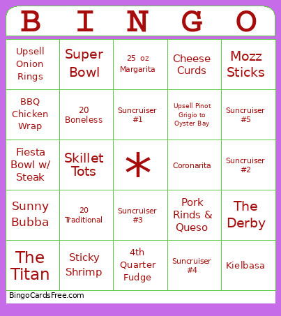 Suncruiser Bingo Card