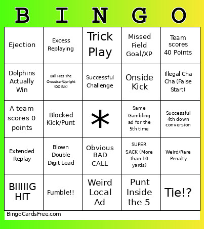 Sunday Football Bingo Card