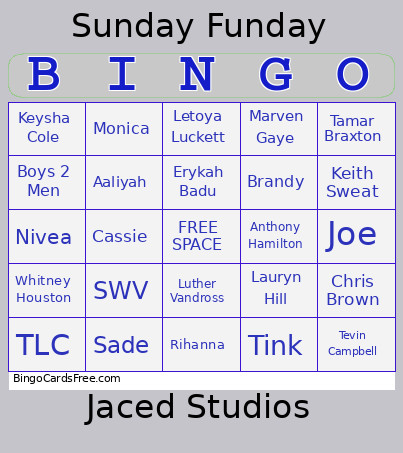 Sunday Funday Bingo Card
