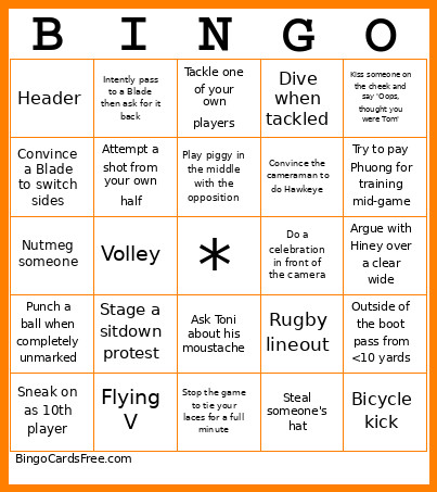 Sunday League Bingo Card