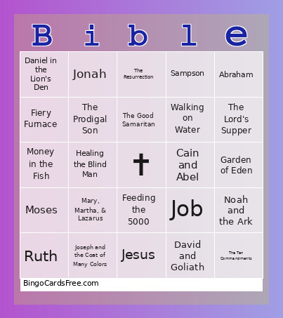 Sunday School Bingo Card