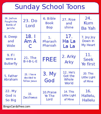 Sunday School Toons Bingo Card