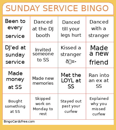 SUNDAY SERVICE Bingo Card