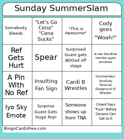 Sunday SummerSlam Bingo Card
