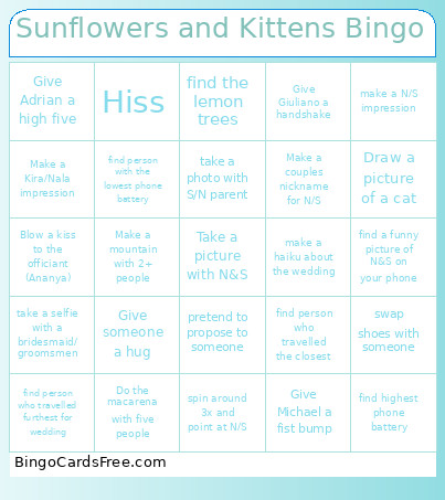 Sunflowers And Kittens Bingo Card