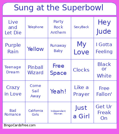 Sung At The Superbowl Bingo Card