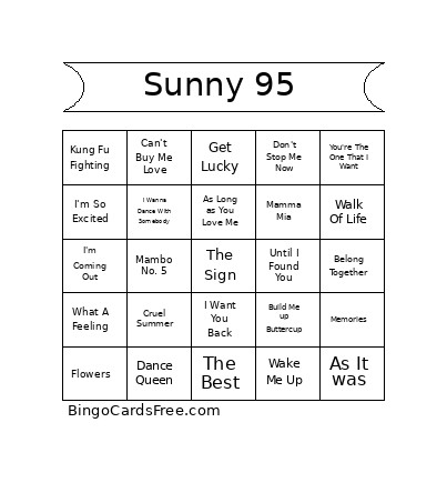 Sunny 95 Singo Bingo Card