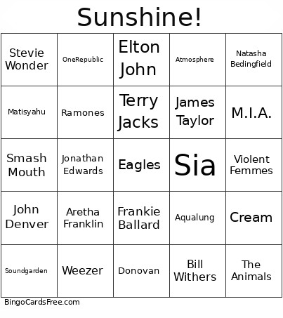 Sunshine! Bingo Card