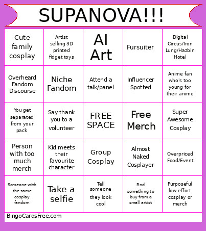 SUPANOVA!!! Bingo Card
